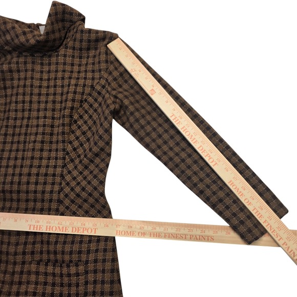 eShakti Custom Brown Plaid Wool Blend‎ Long Sleeve A-Line Dress - Picture 7 of 7